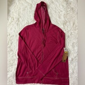 Bit & Bridle NWT Red Burgundy Zip Front Long Sleeve Lightweight Hoodie Size 1X